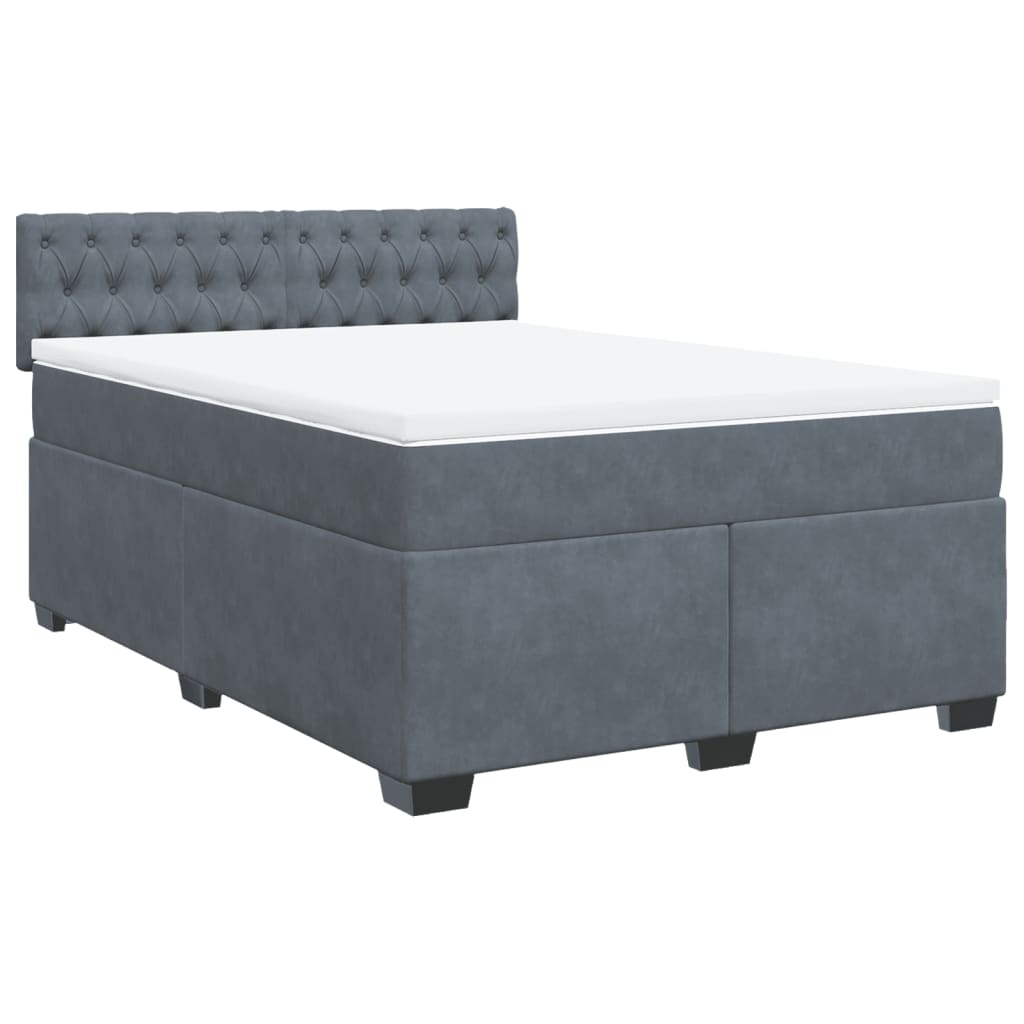 Box Spring Bed with Mattress Dark Grey Double Velvet