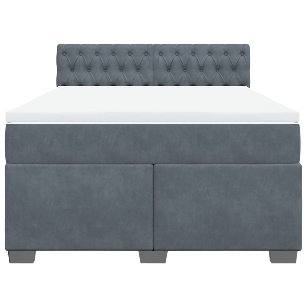 Box Spring Bed with Mattress Dark Grey Double Velvet