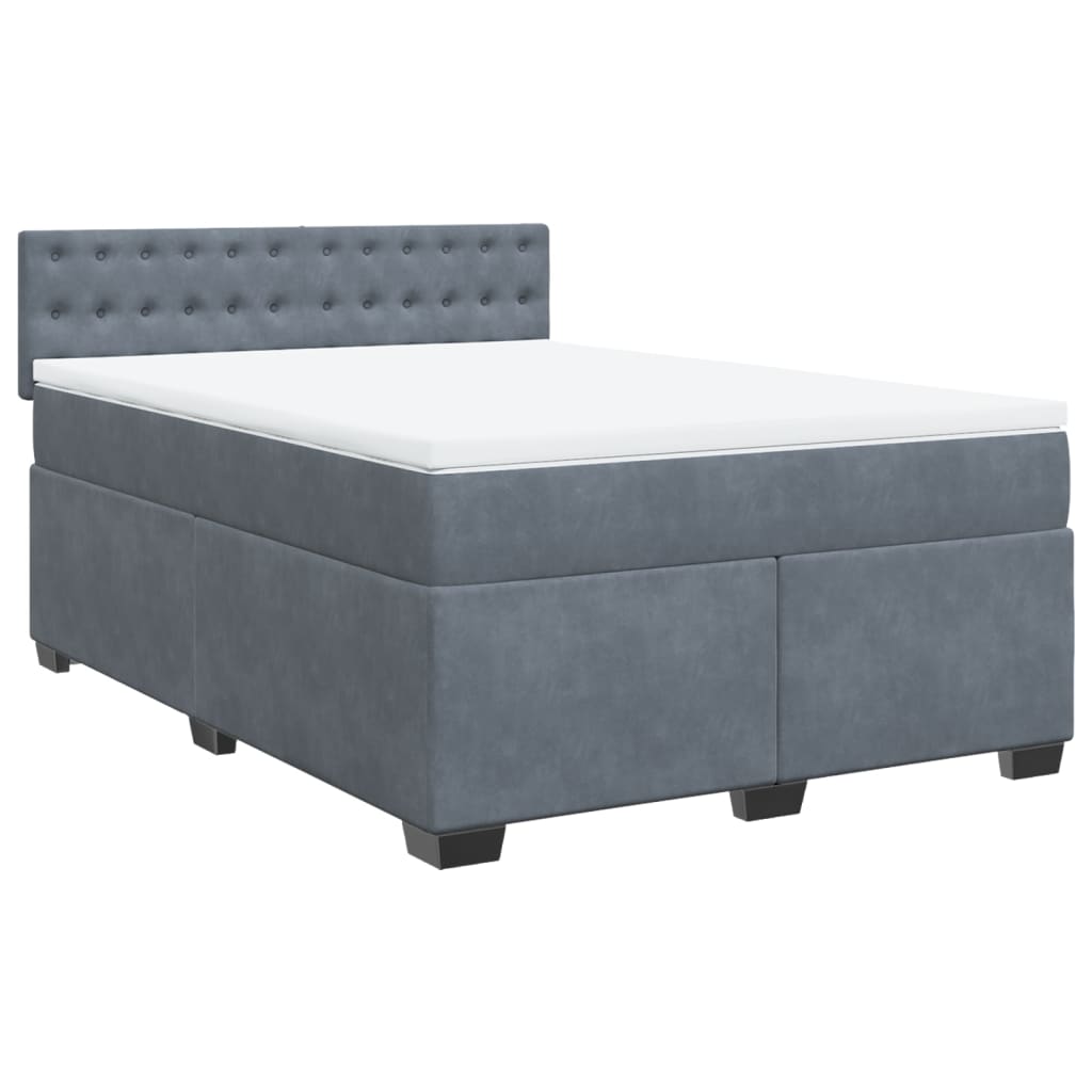 Box Spring Bed with Mattress Dark Grey Double Velvet