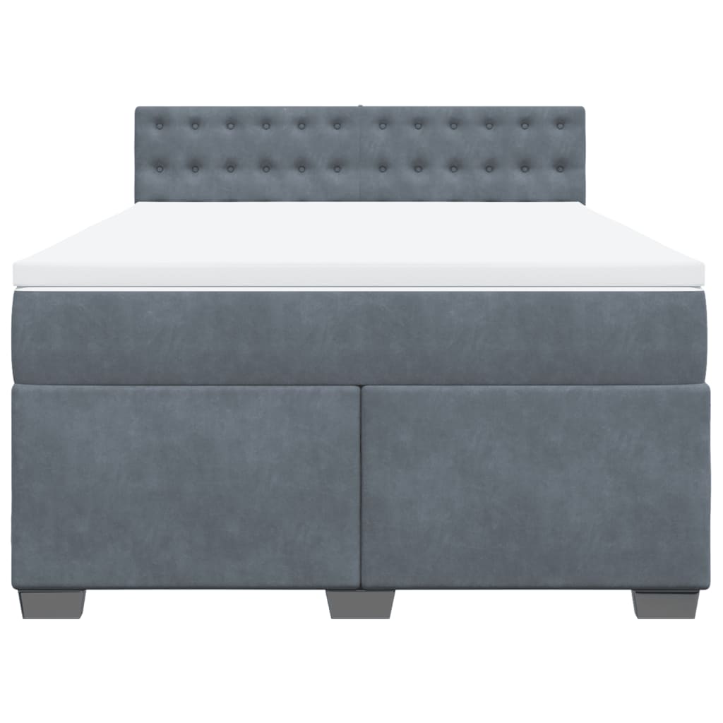 Box Spring Bed with Mattress Dark Grey Double Velvet