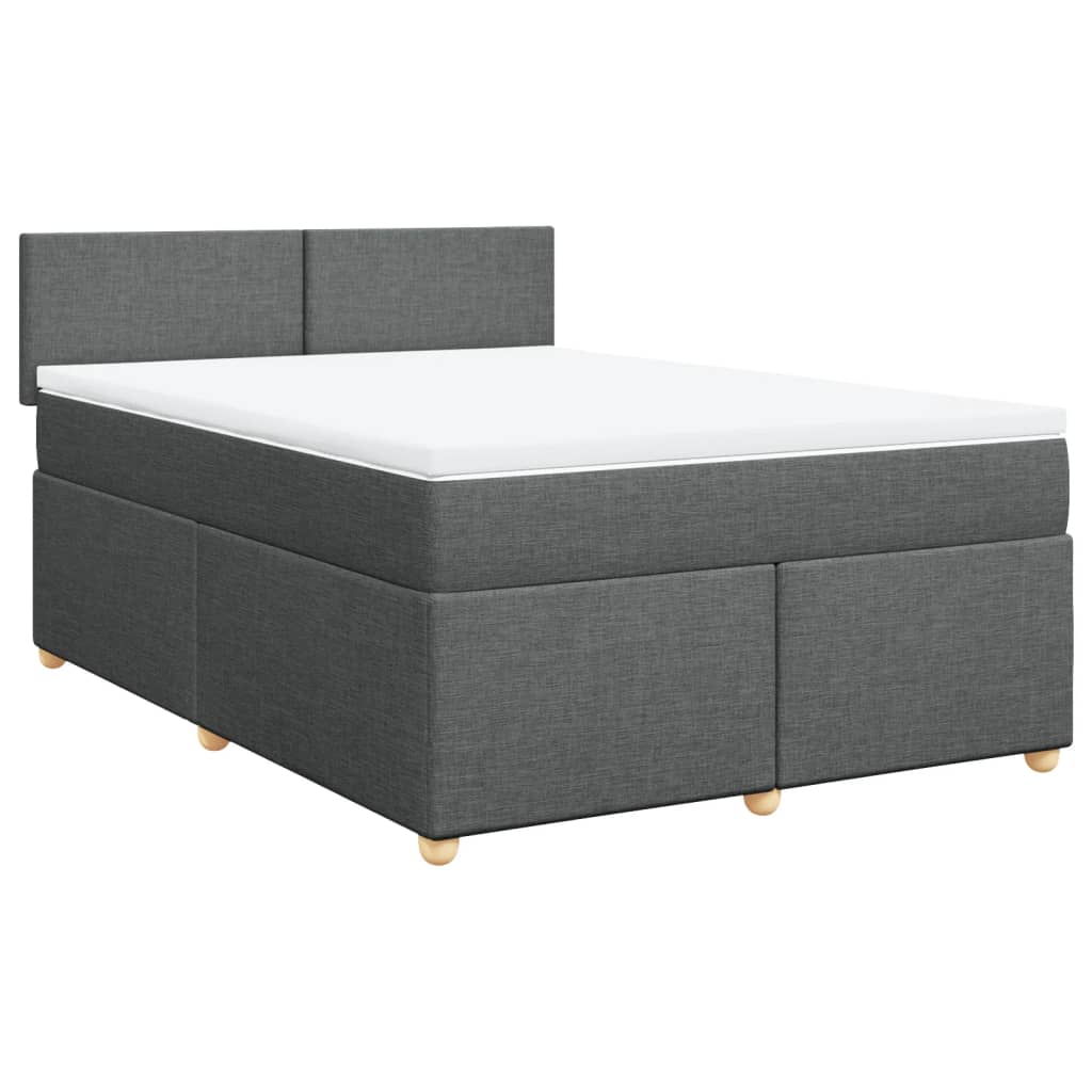 Box Spring Bed with Mattress Dark Grey Double Fabric