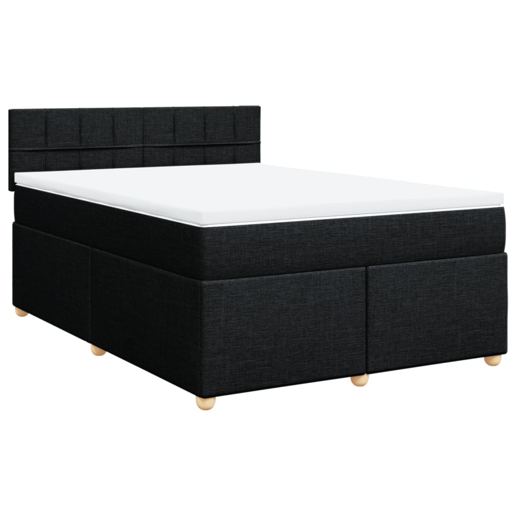 Box Spring Bed with Mattress Black Double Fabric