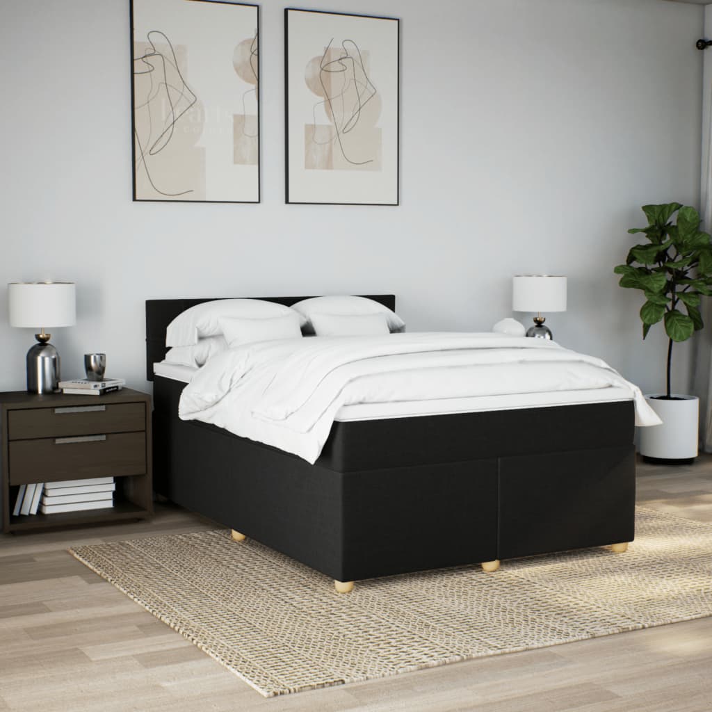 Box Spring Bed with Mattress Black Double Fabric