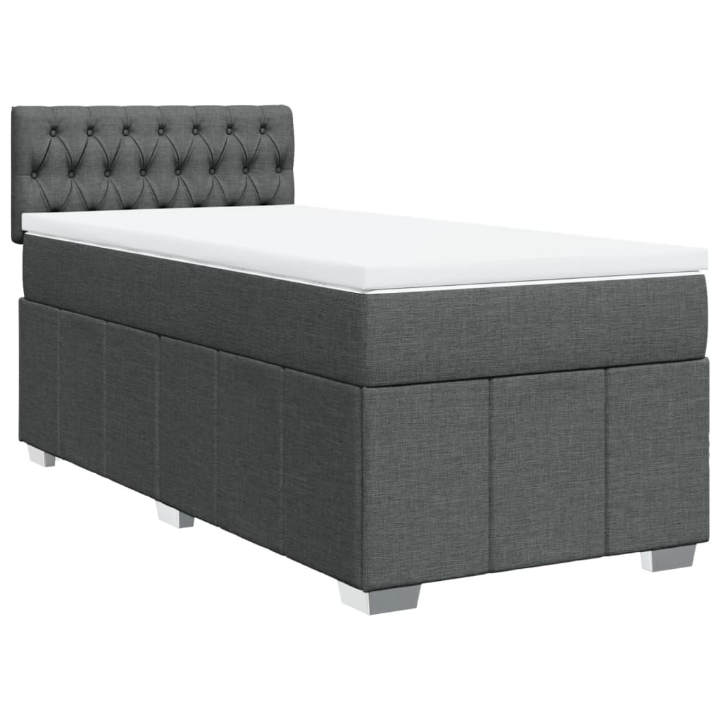 Box Spring Bed with Mattress Dark Grey King Single Fabric