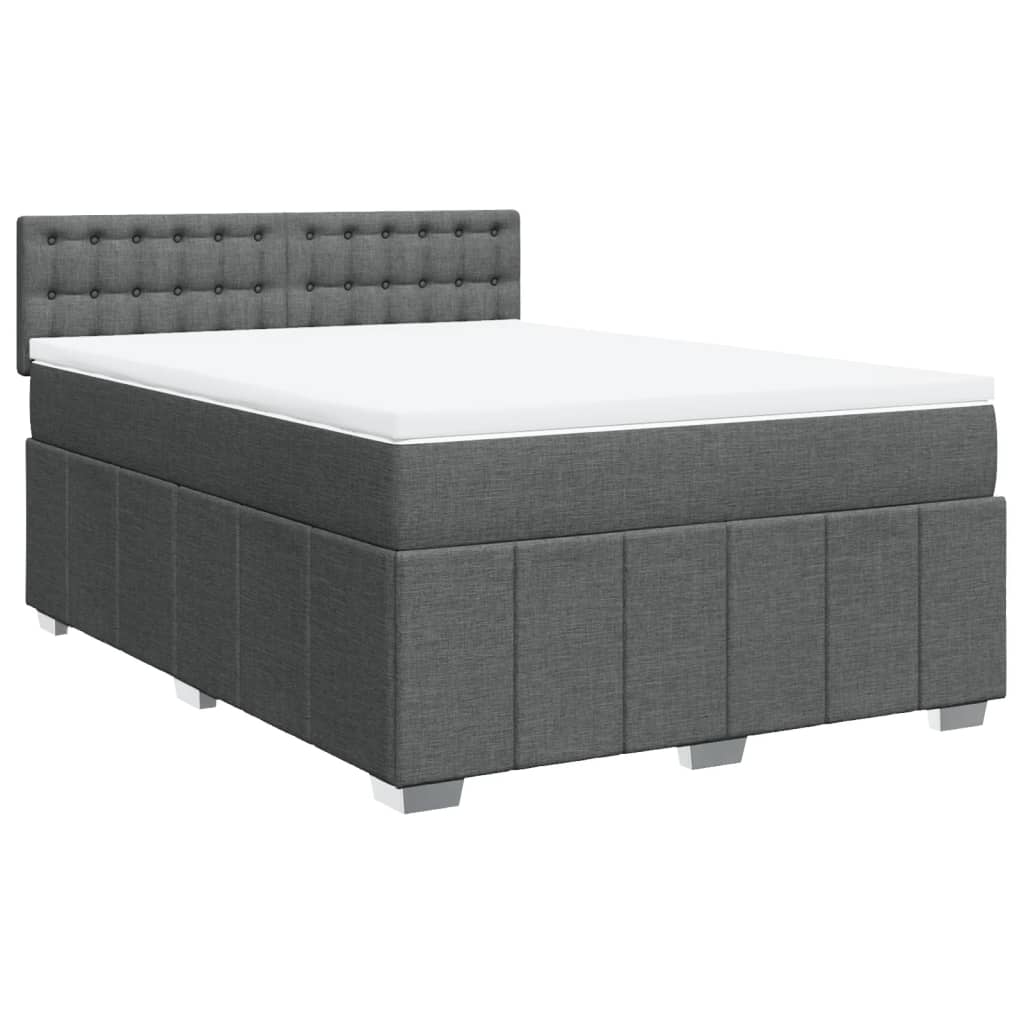 Box Spring Bed with Mattress Black Double Fabric