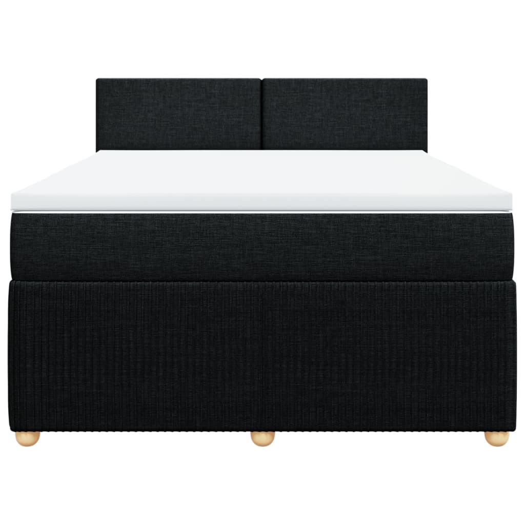 Box Spring Bed with Mattress Black Double Fabric