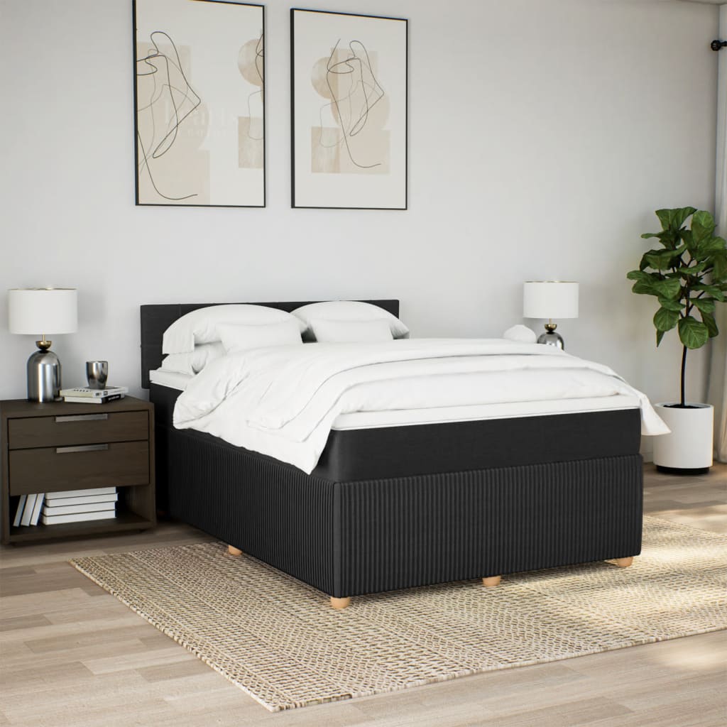 Box Spring Bed with Mattress Black Double Fabric