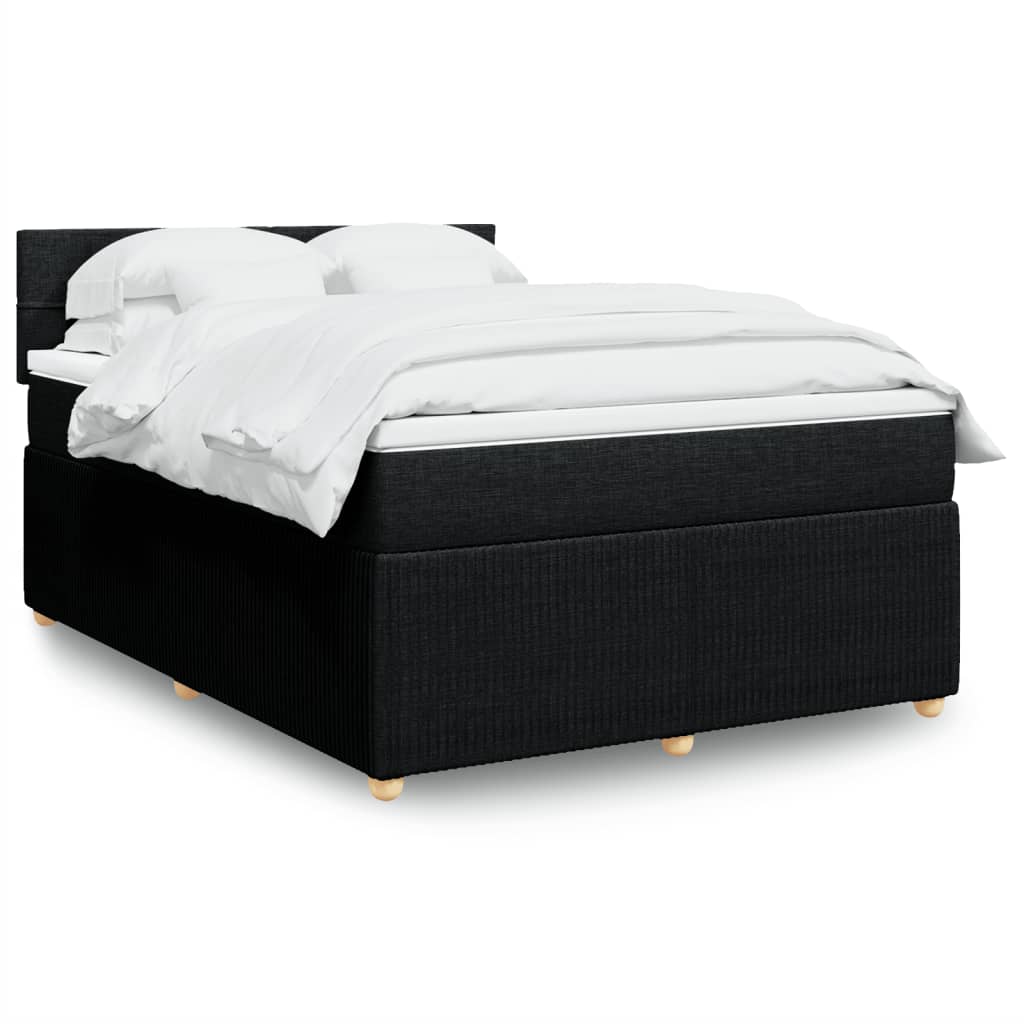 Box Spring Bed with Mattress Black Double Fabric