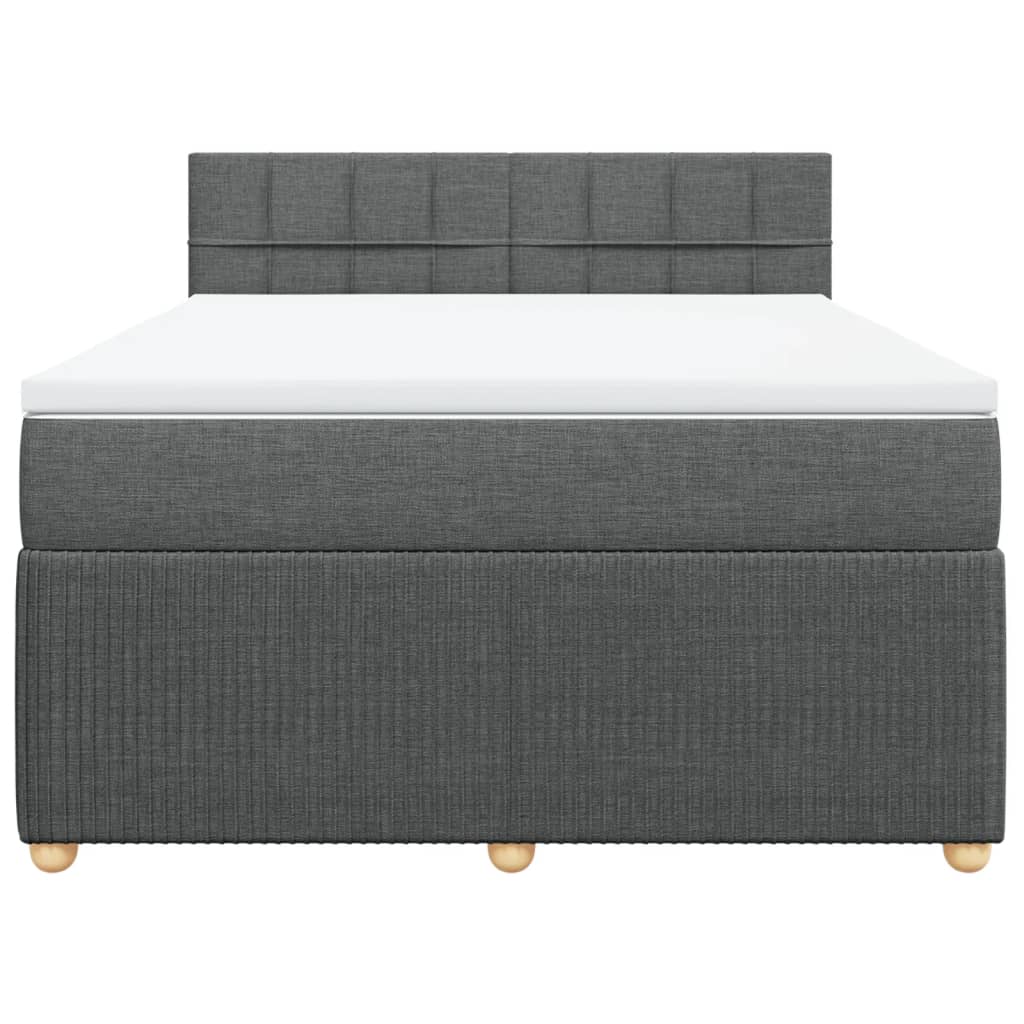 Box Spring Bed with Mattress Dark Grey Queen Fabric