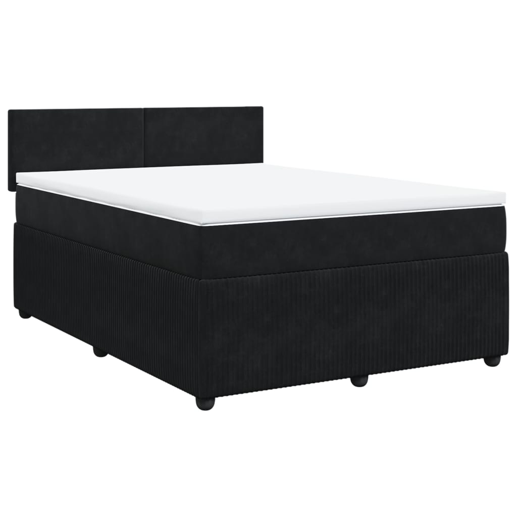 Box Spring Bed with Mattress Black Double Velvet