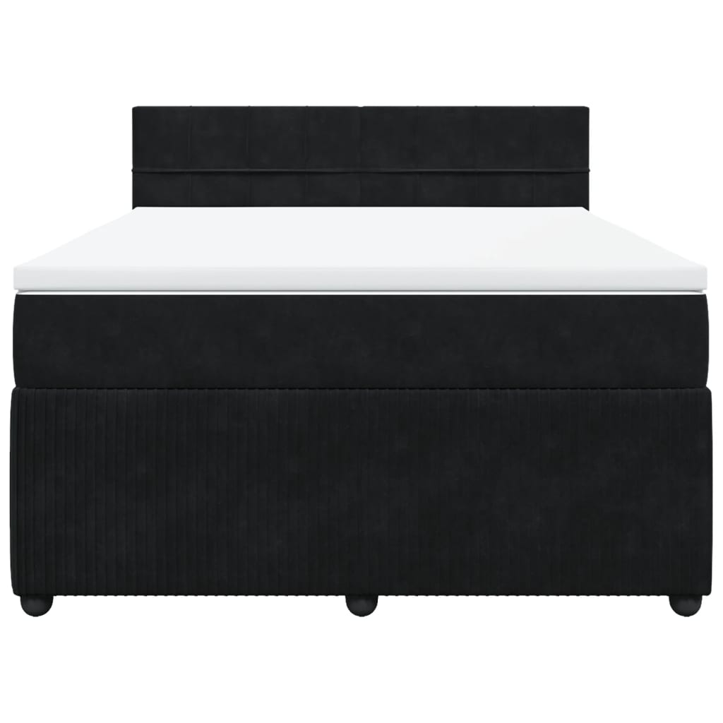 Box Spring Bed with Mattress Black Double Velvet