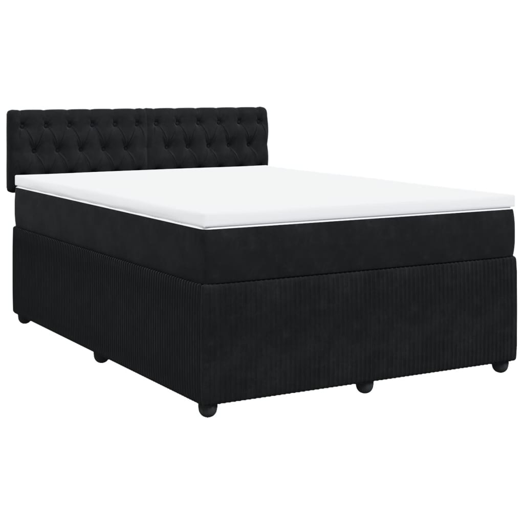 Box Spring Bed with Mattress Black Double Velvet