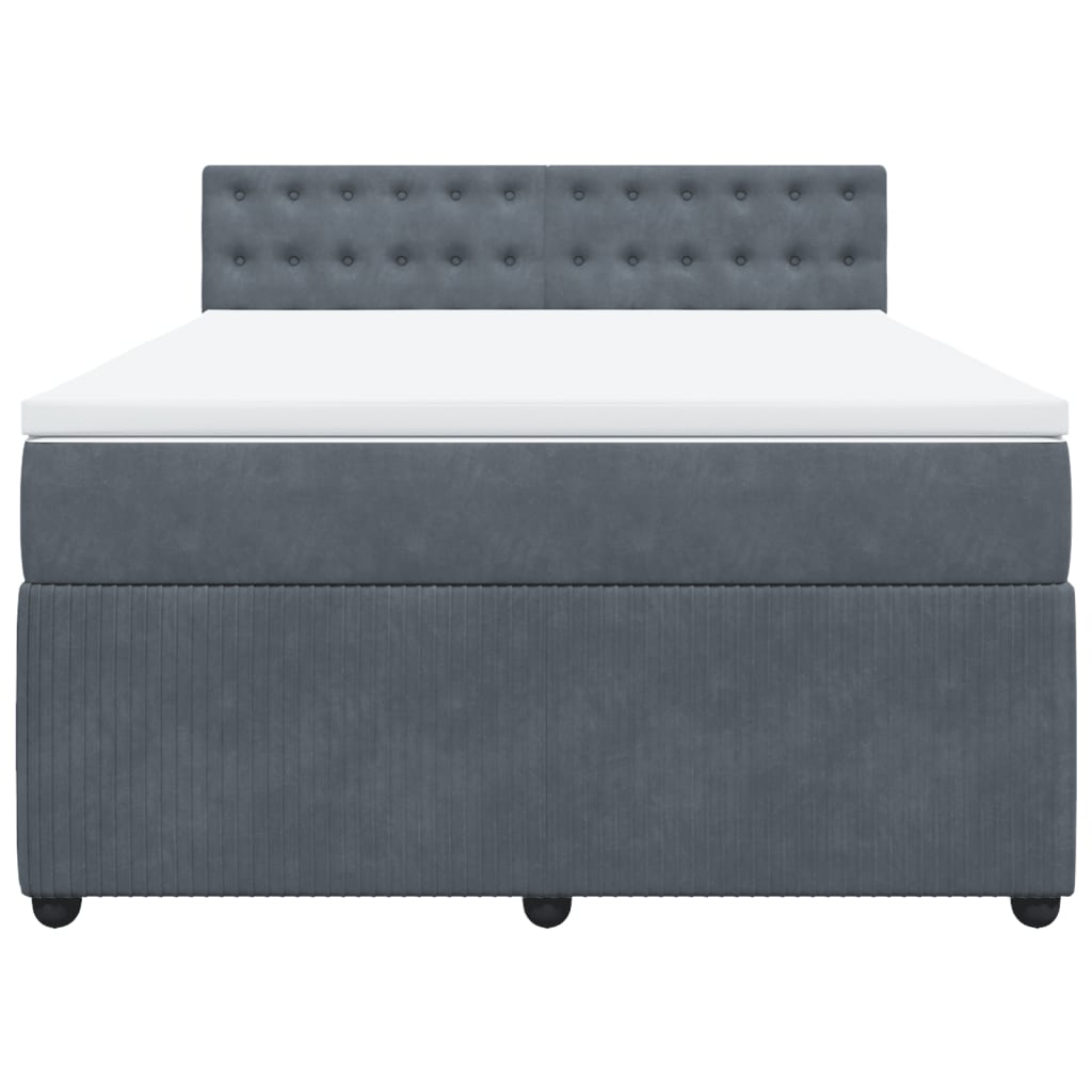 Box Spring Bed with Mattress Dark Grey Double Velvet