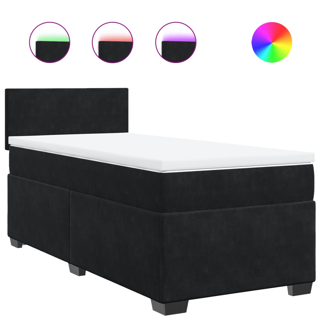 Box Spring Bed with Mattress Black King Single Fabric