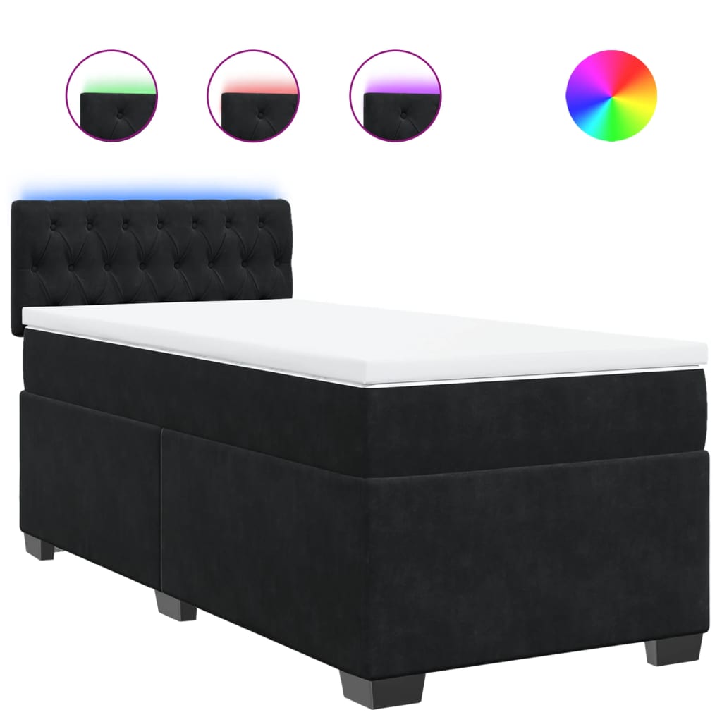 Box Spring Bed with Mattress Black King Single Velvet