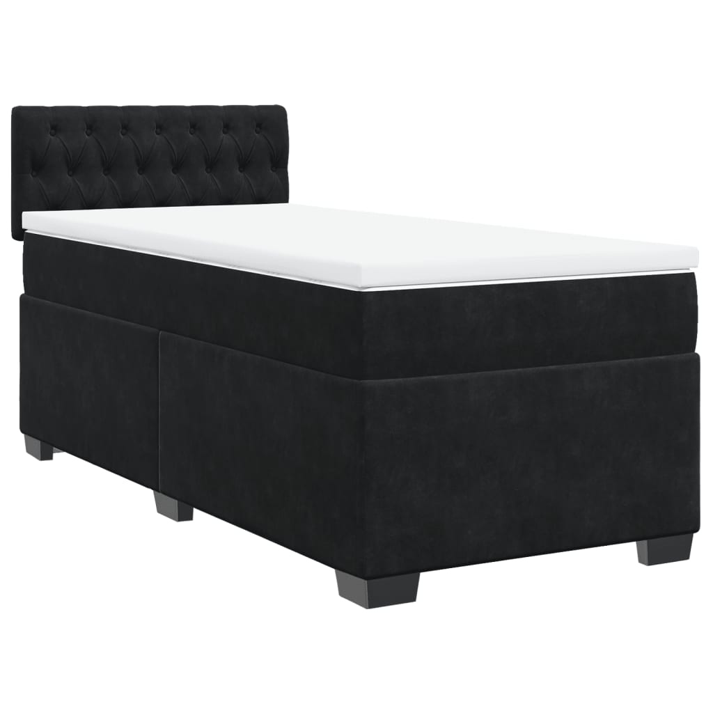 Box Spring Bed with Mattress Black King Single Velvet