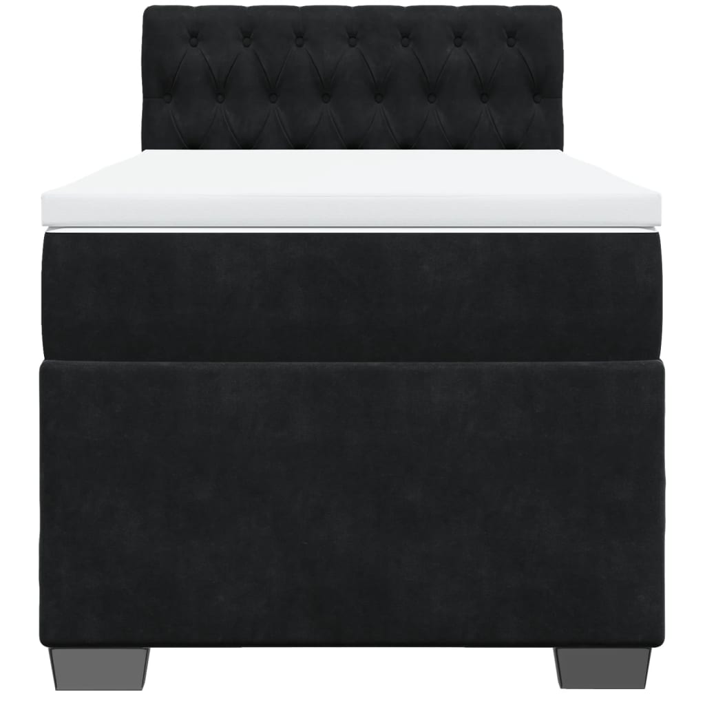 Box Spring Bed with Mattress Black King Single Velvet