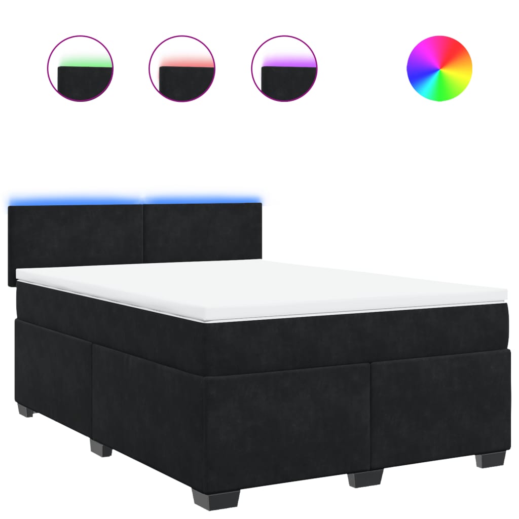 Box Spring Bed with Mattress Black Double Velvet