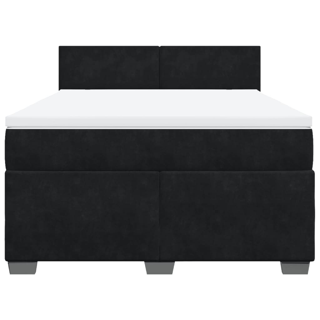 Box Spring Bed with Mattress Black Double Velvet