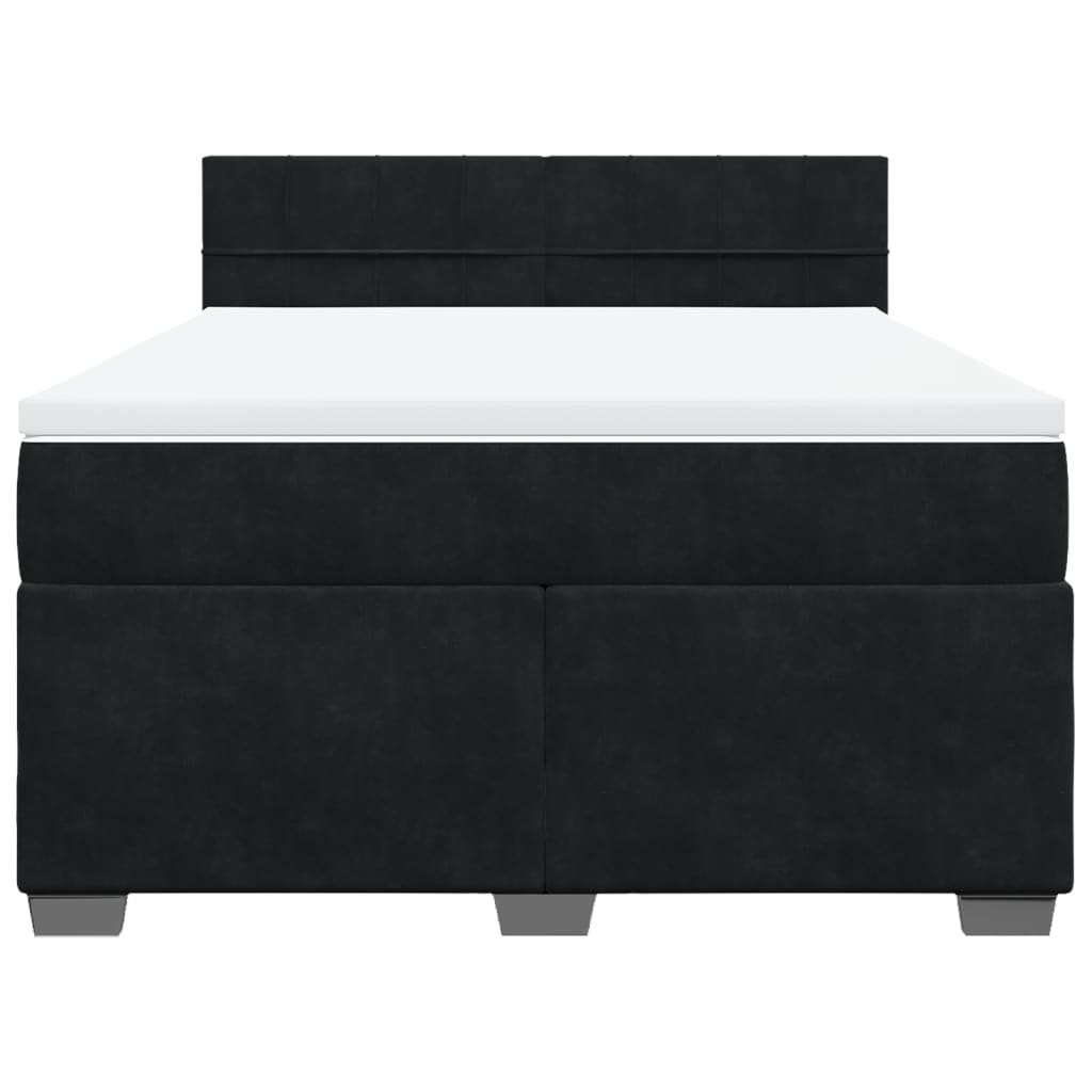 Box Spring Bed with Mattress Black Double Velvet