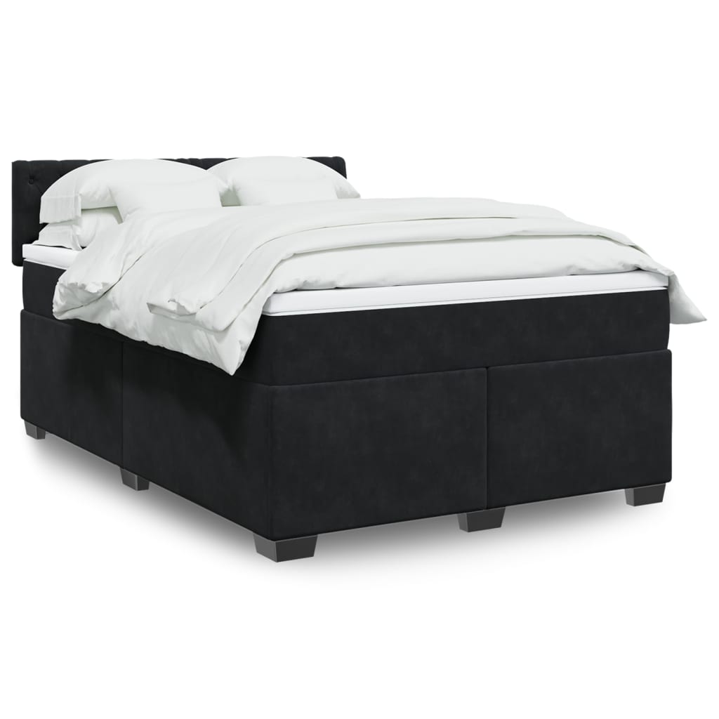 Box Spring Bed with Mattress Black Double Velvet