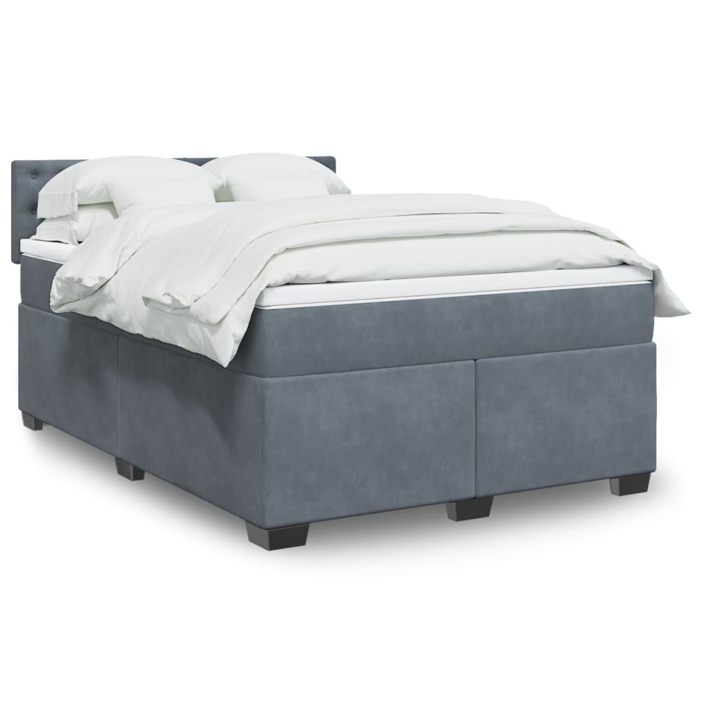 Box Spring Bed with Mattress Dark Grey Double Velvet