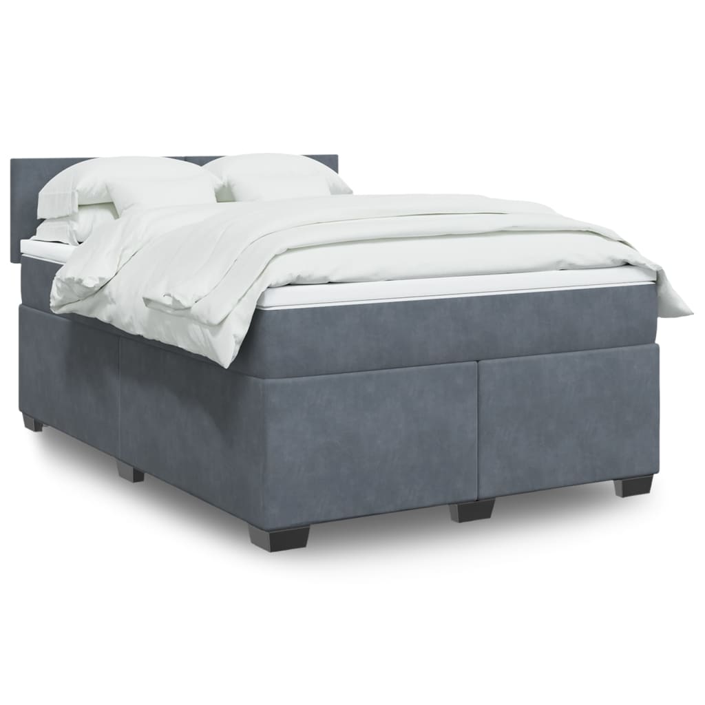 Box Spring Bed with Mattress Dark Grey Queen Velvet