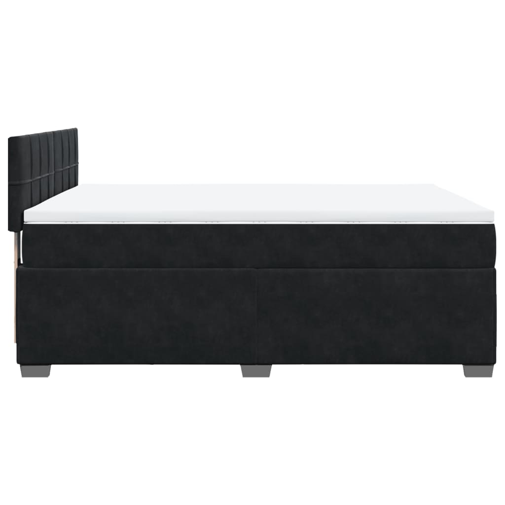 Box Spring Bed with Mattress Black Queen Velvet