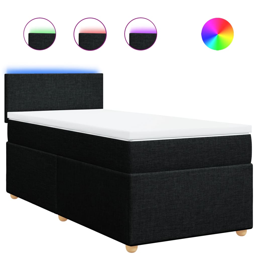 Box Spring Bed with Mattress Black King Single Fabric