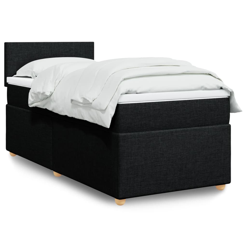 Box Spring Bed with Mattress Black King Single Fabric