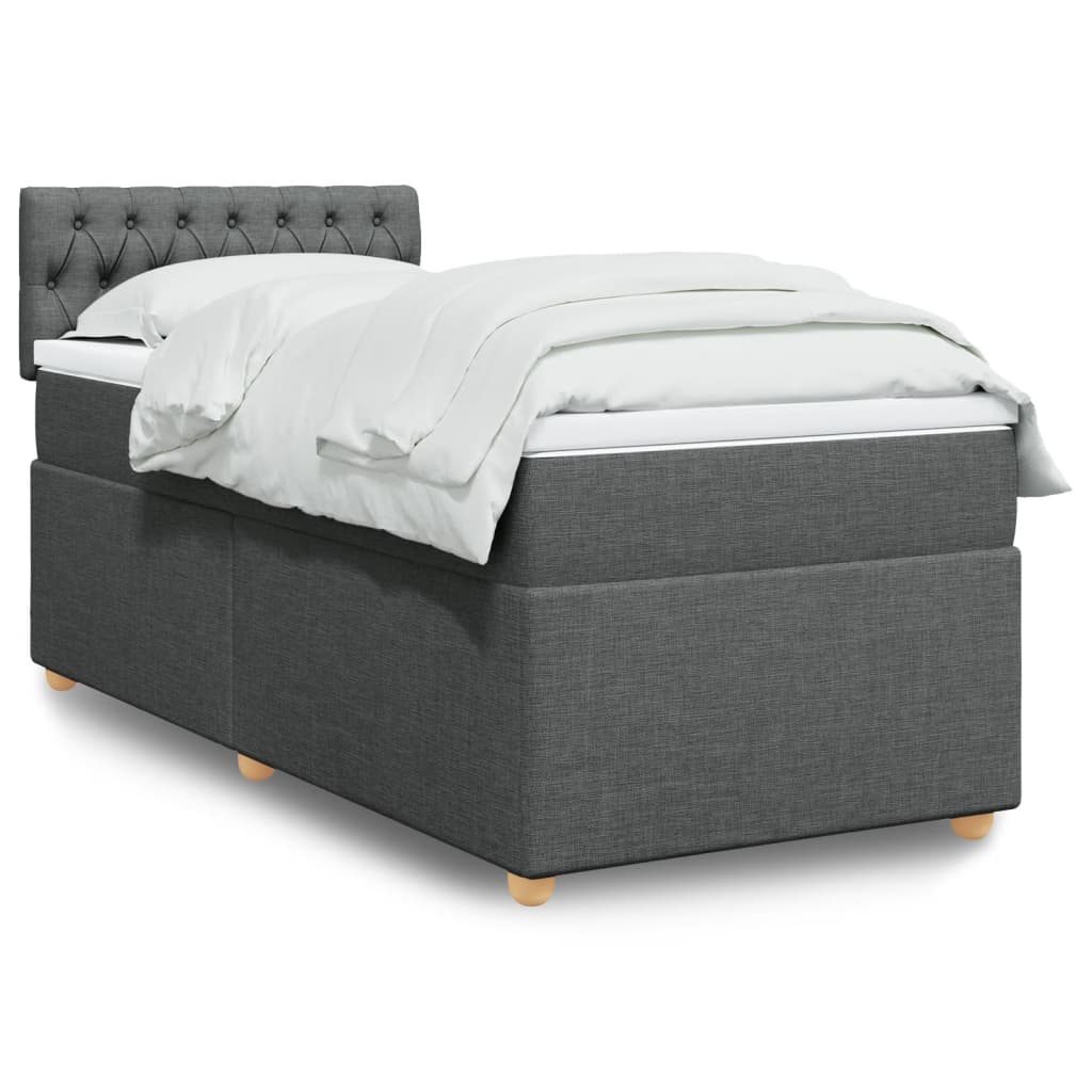 Box Spring Bed with Mattress Dark Grey King Single Fabric