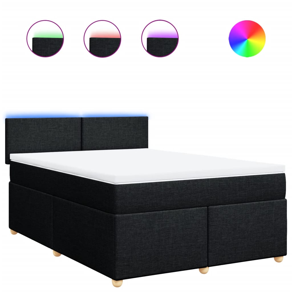 Box Spring Bed with Mattress Black Double Fabric