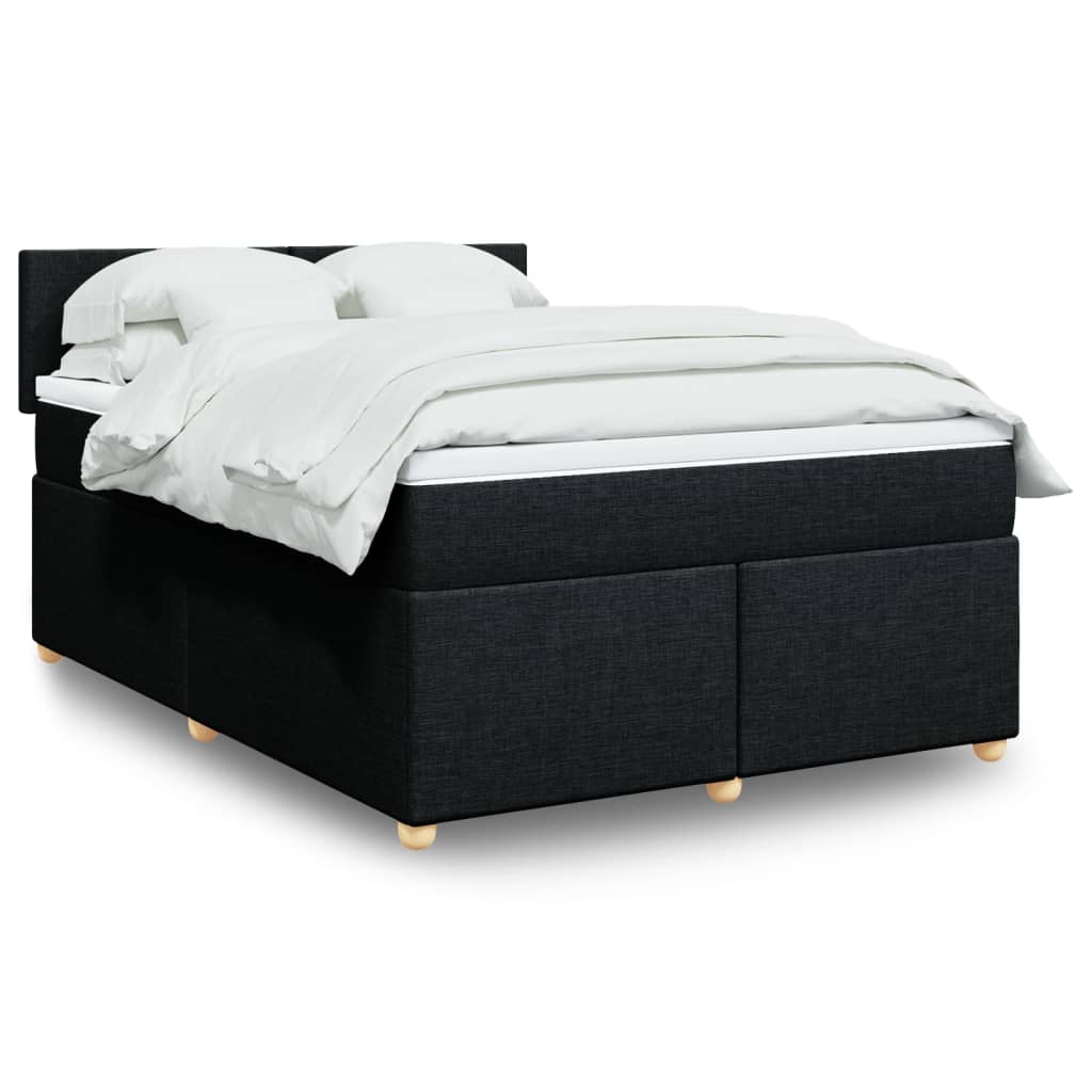 Box Spring Bed with Mattress Black Double Fabric