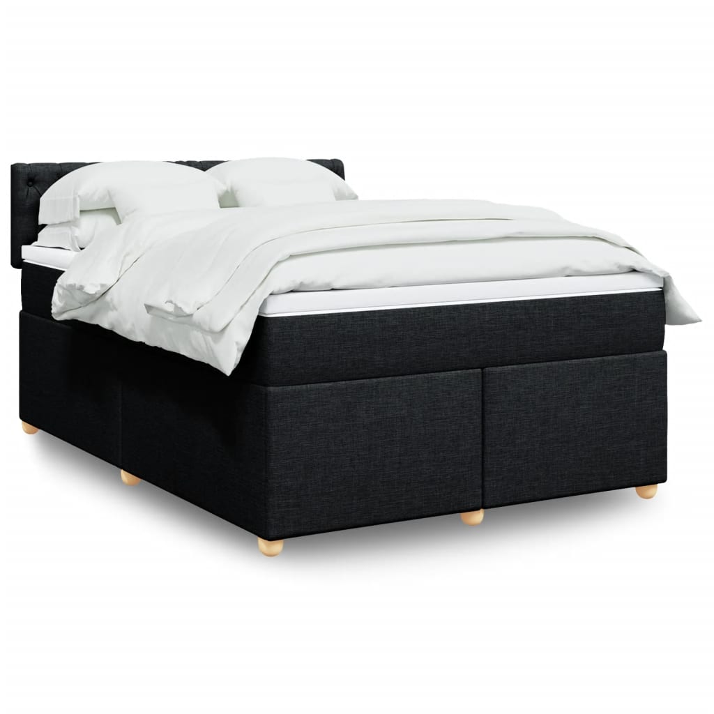 Box Spring Bed with Mattress Black Double Fabric