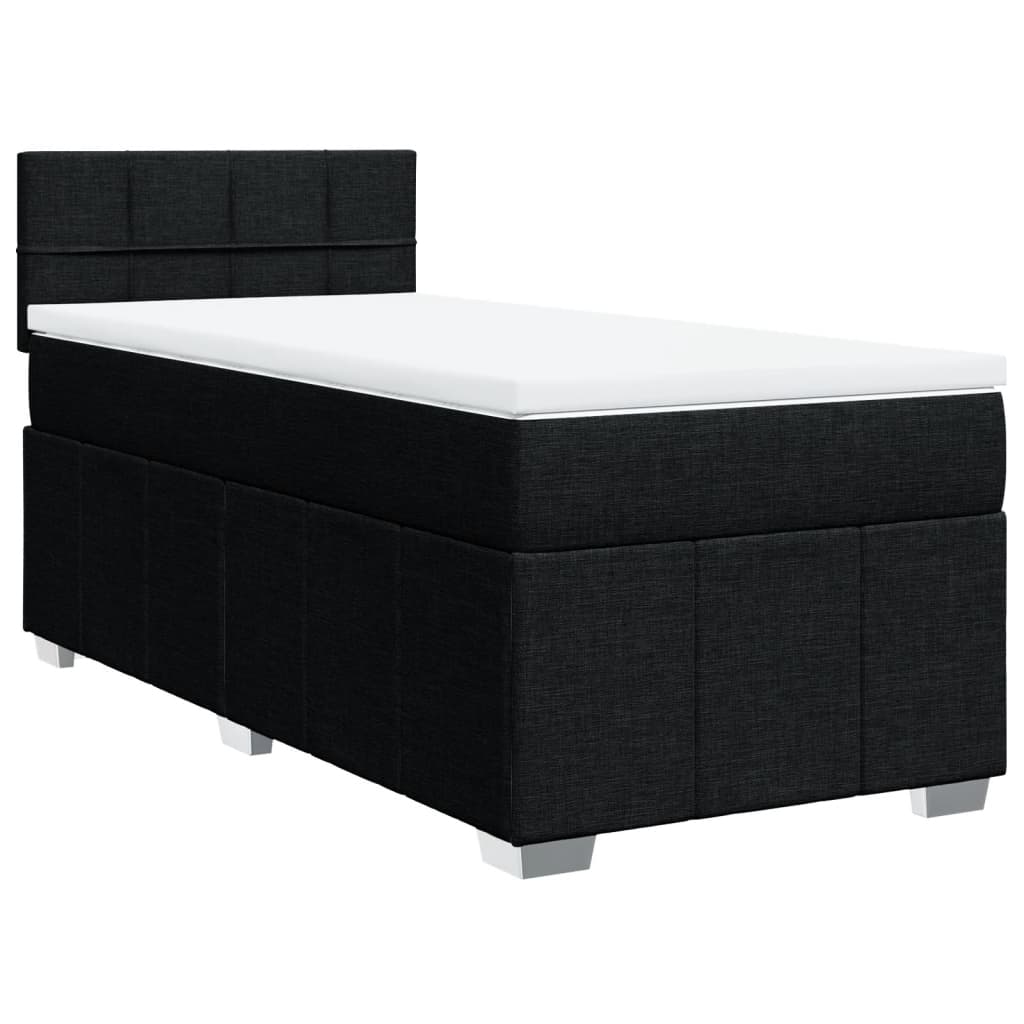 Box Spring Bed with Mattress Black King Single Fabric