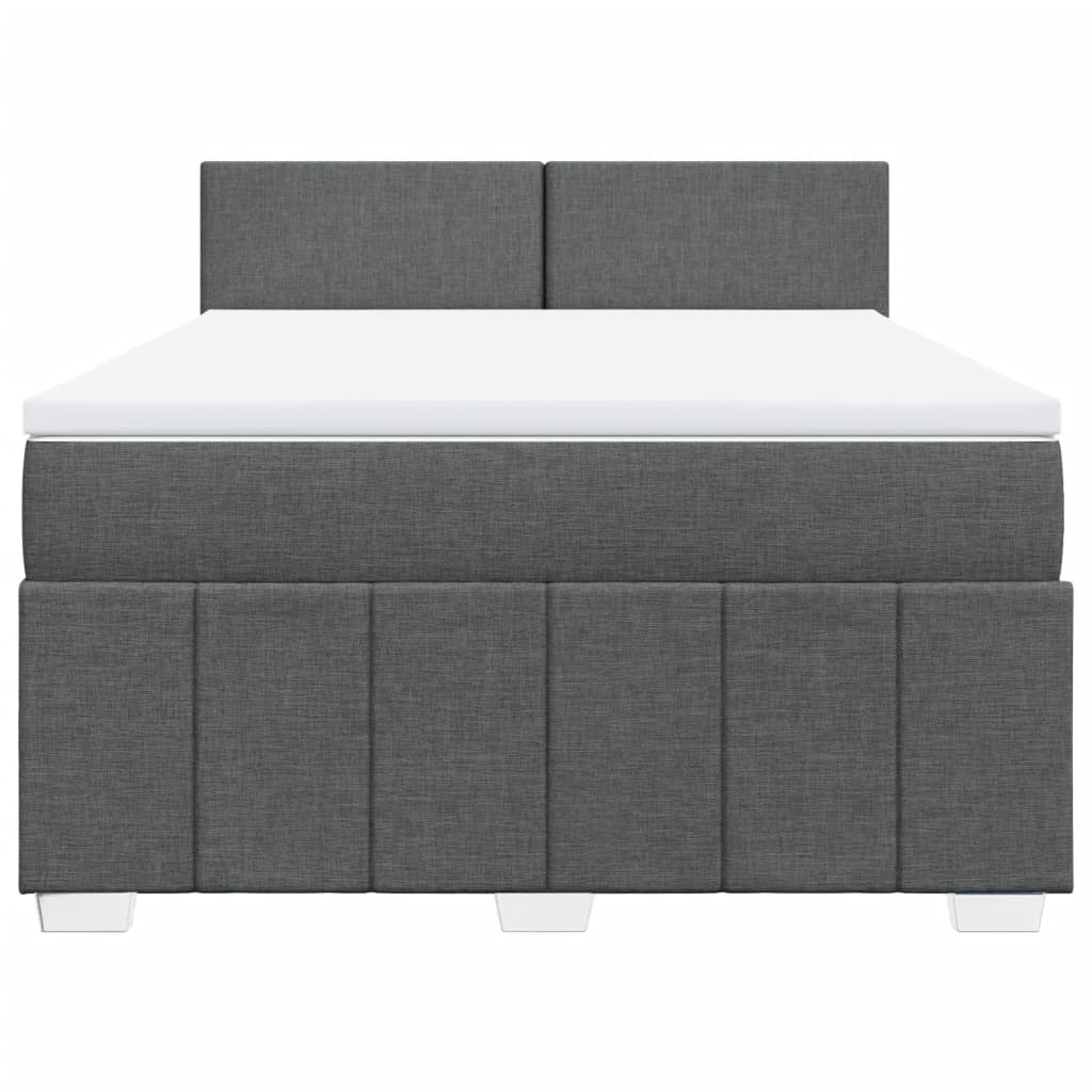 Box Spring Bed with Mattress Dark Grey Double Fabric