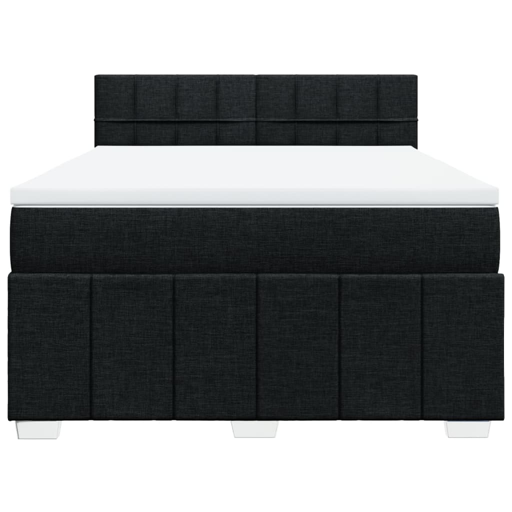 Box Spring Bed with Mattress Black Double Fabric