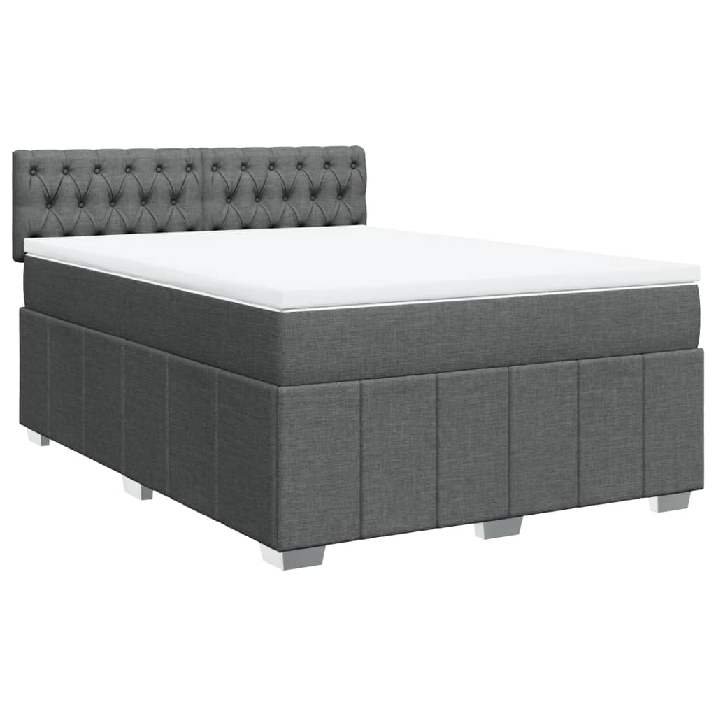 Box Spring Bed with Mattress Dark Grey Double Fabric