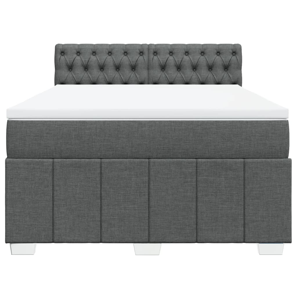 Box Spring Bed with Mattress Dark Grey Double Fabric