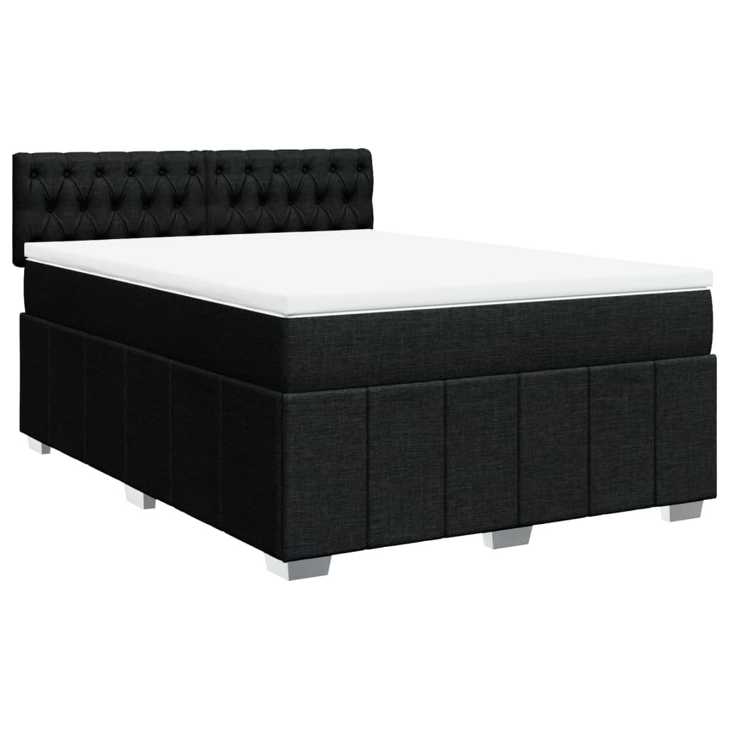 Box Spring Bed with Mattress Black Double Fabric