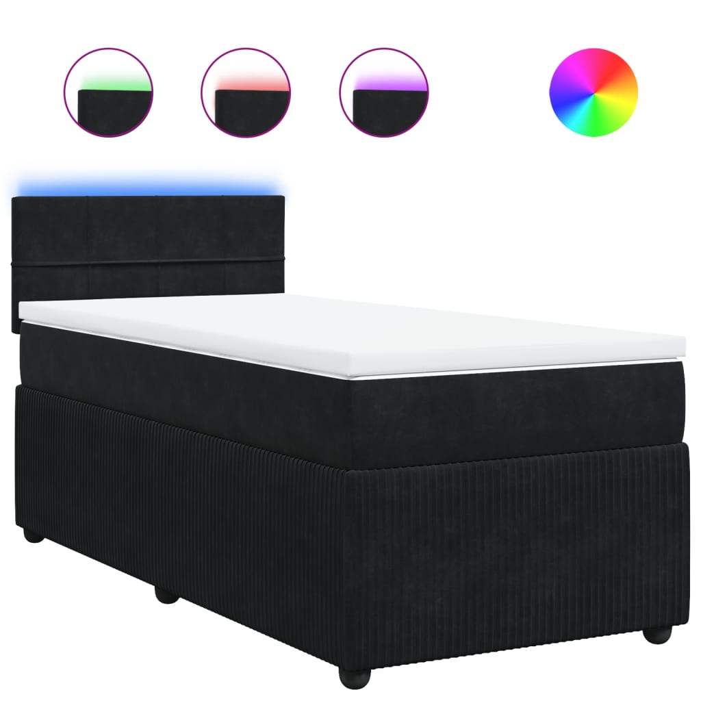 Box Spring Bed with Mattress Black King Single Velvet