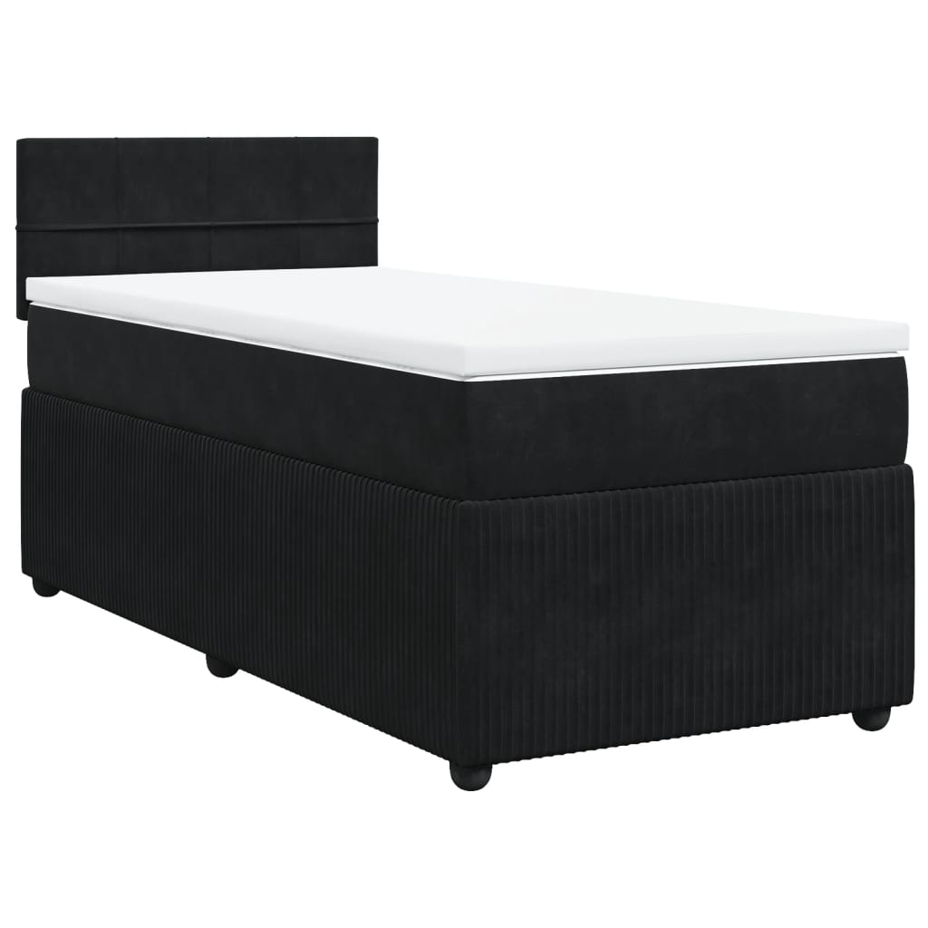 Box Spring Bed with Mattress Black King Single Velvet