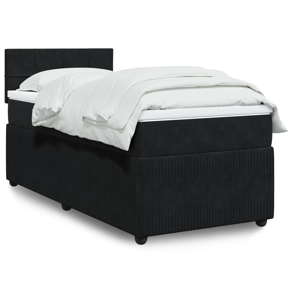 Box Spring Bed with Mattress Black King Single Velvet