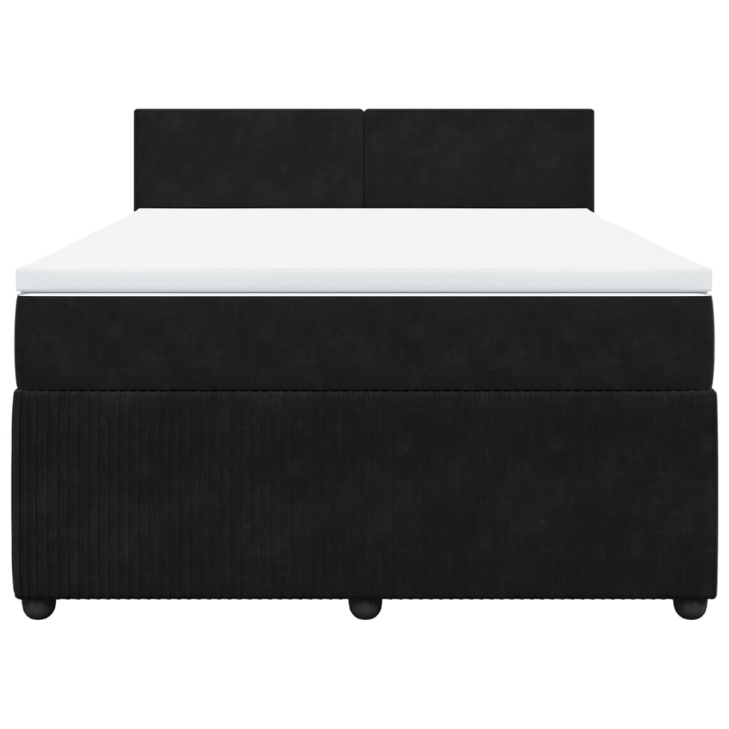 Box Spring Bed with Mattress Black Double Velvet