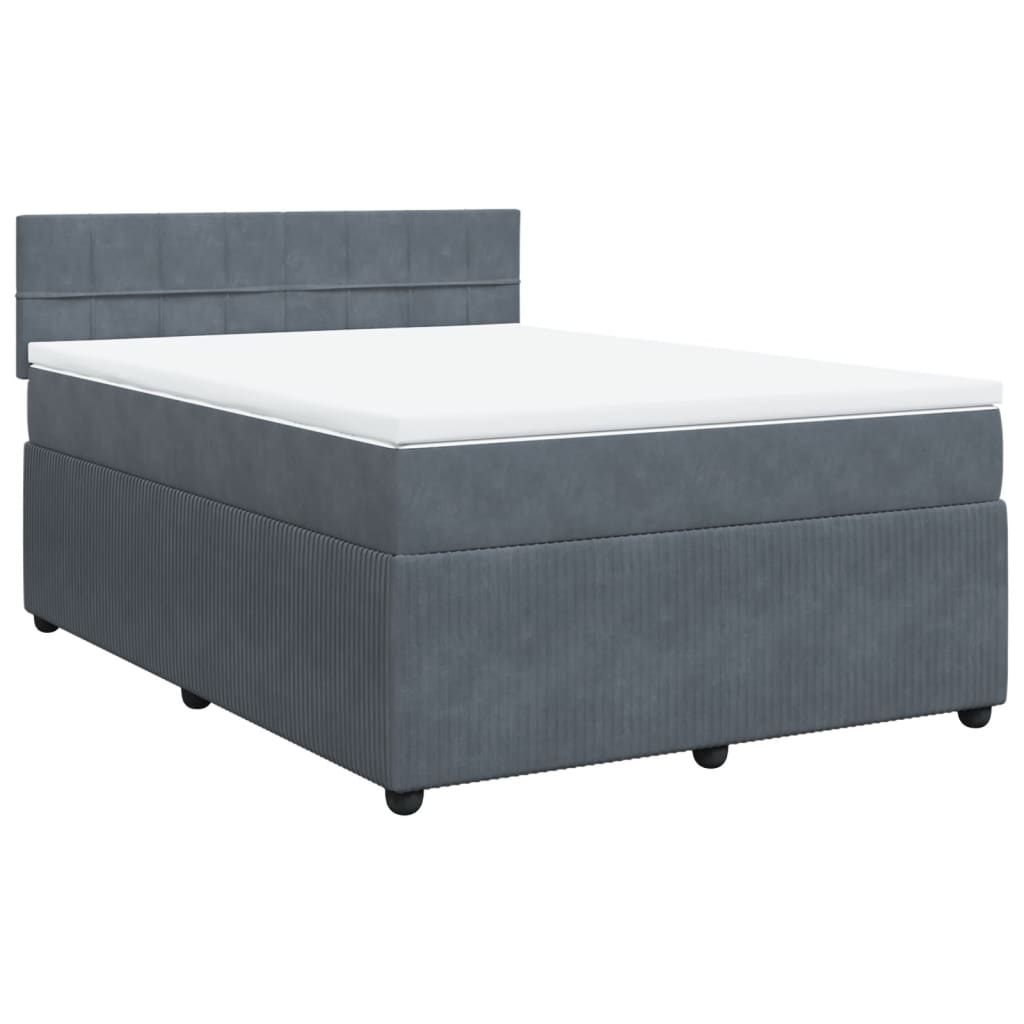 Box Spring Bed with Mattress Dark Grey Double Velvet