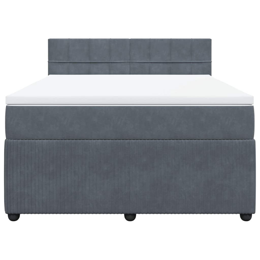 Box Spring Bed with Mattress Dark Grey Double Velvet