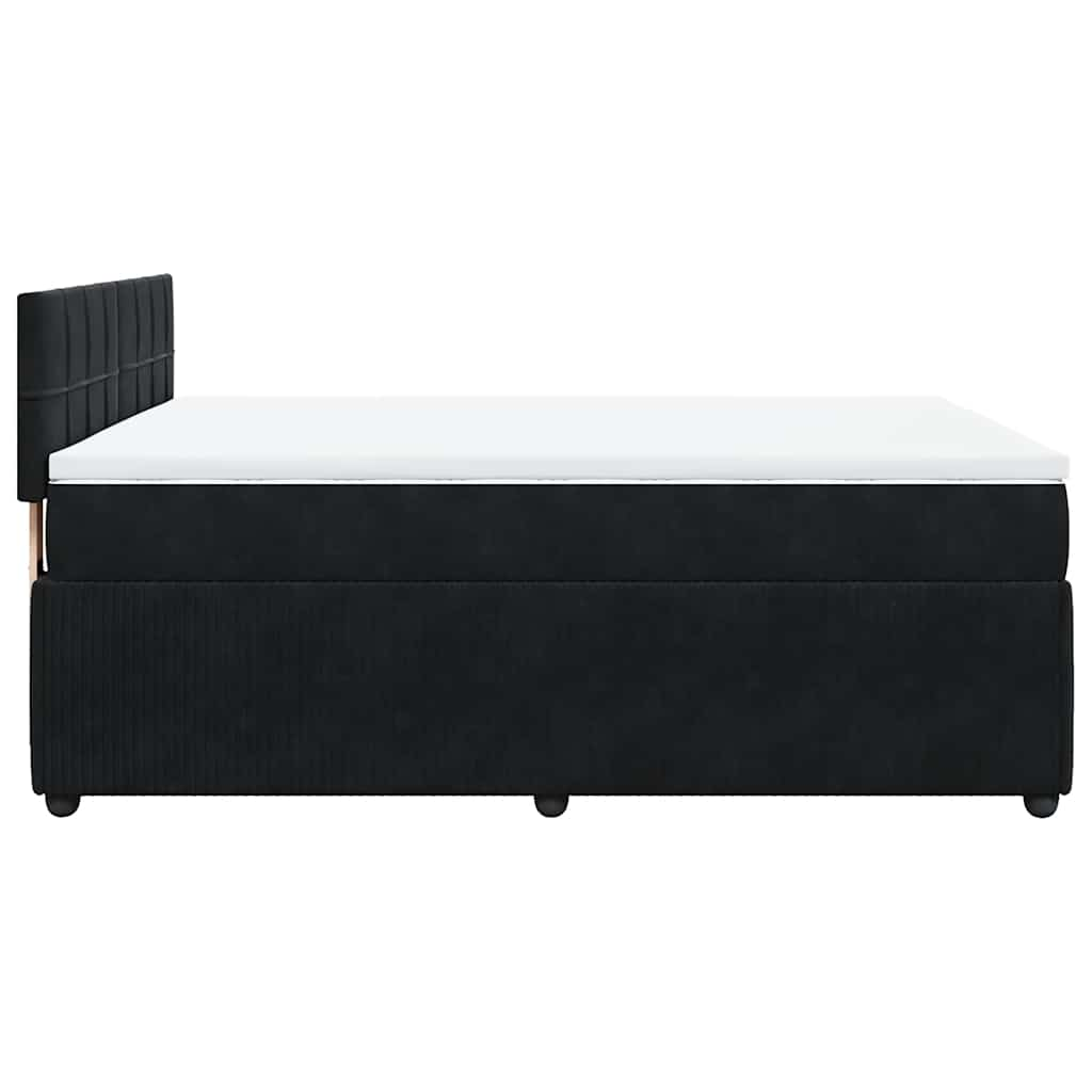 Box Spring Bed with Mattress Black Double Velvet