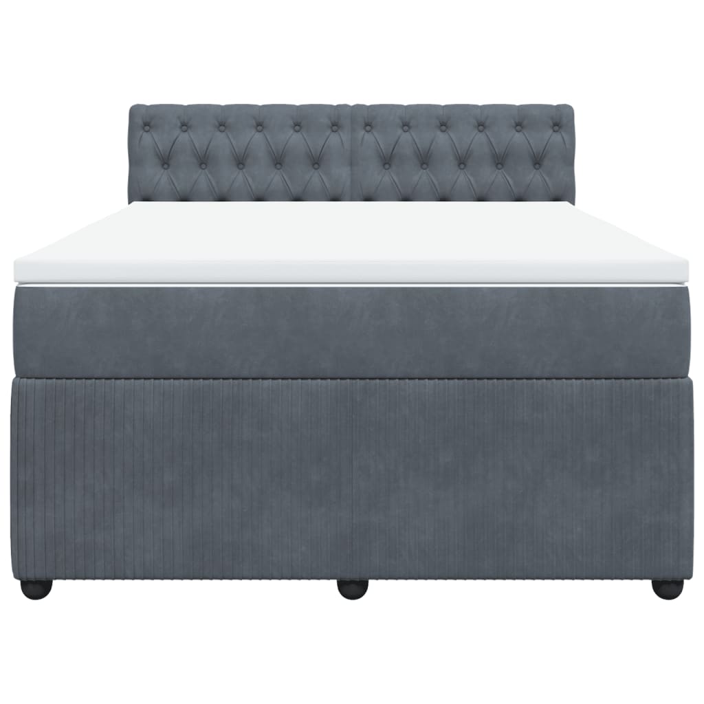 Box Spring Bed with Mattress Dark Grey Double Velvet