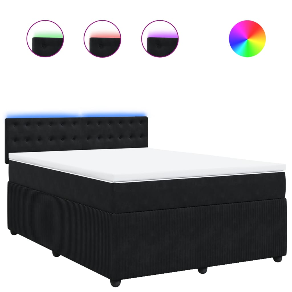 Box Spring Bed with Mattress Black Double Velvet