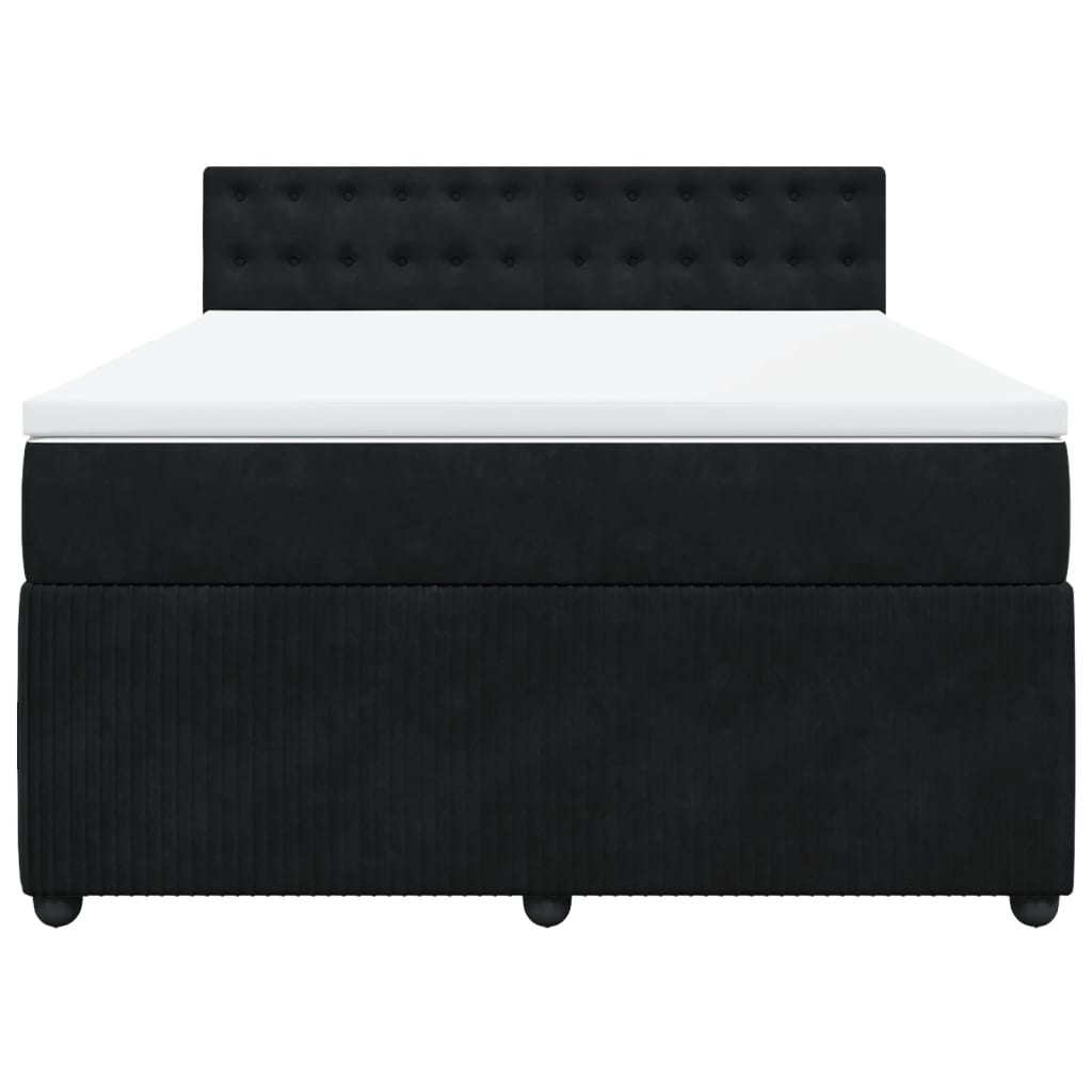 Box Spring Bed with Mattress Black Double Velvet